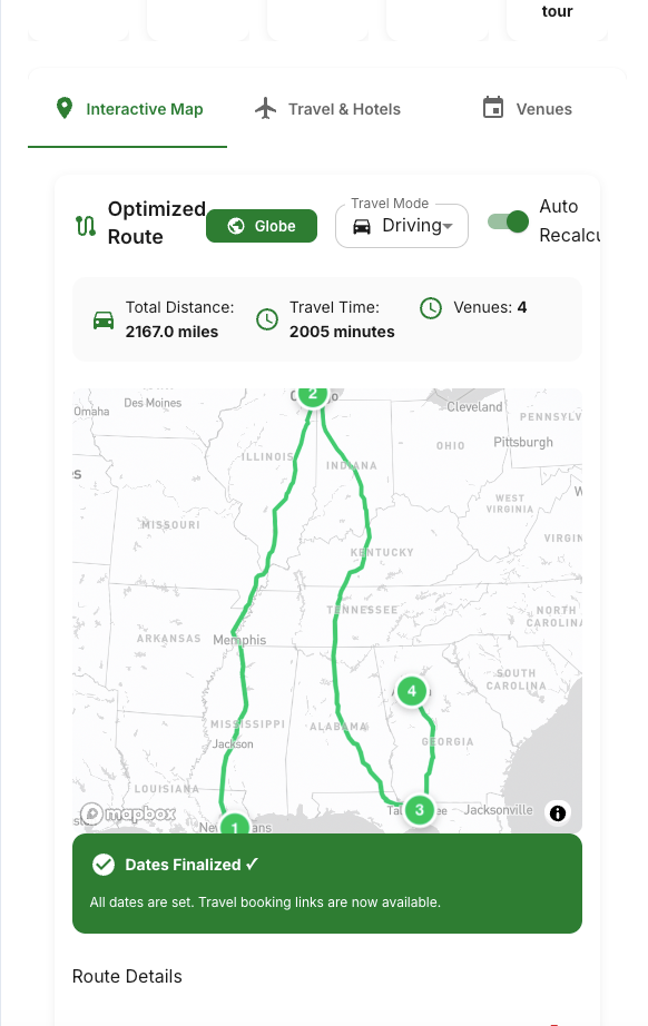 Bookerish four-city route map